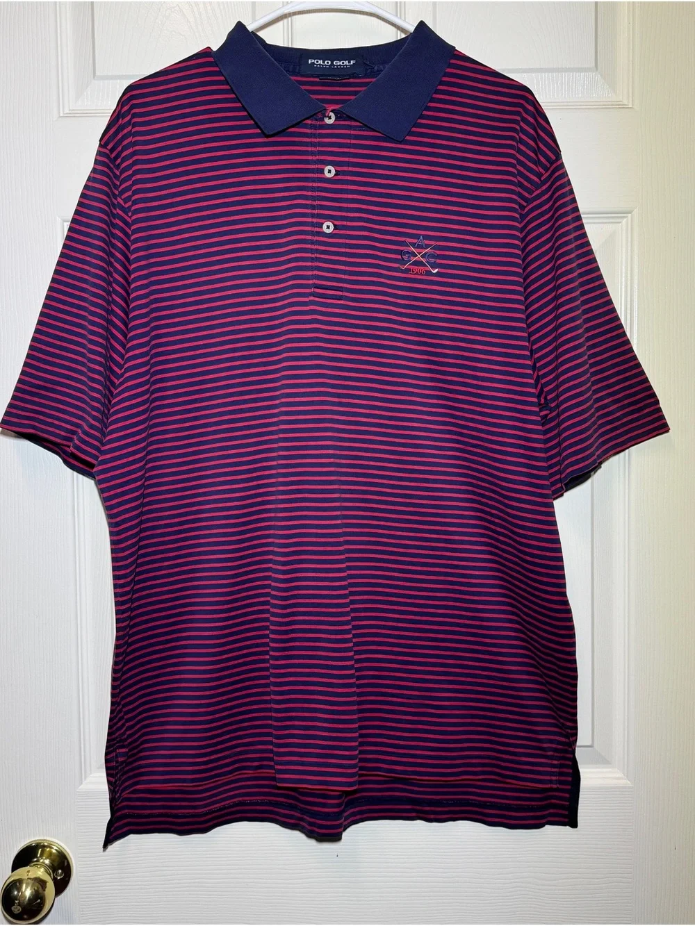 Vintage Polo Golf Ralph Lauren Men’s Striped Short-Sleeve Polo Shirt Navy & Red